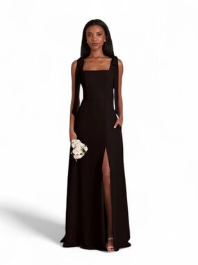 NWT Birdy Grey Black Alex Chiffon Dress Size Small Square Neck- Bridesmaid Dress